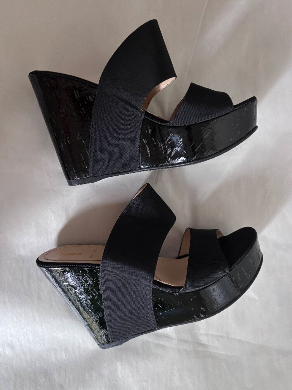 Fendi Black Grosgrain Platform Wedge Sandals EU 39 | 5" heel